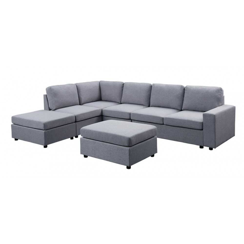 Cassia Light Gray Linen 7 Seat Reversible Modular Sectional Sofa With