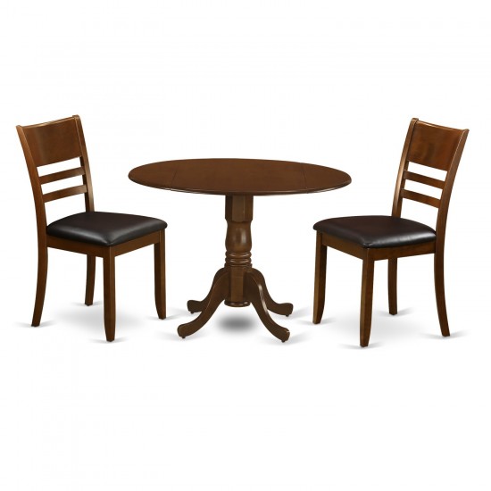 3 Pc Dinette Table With 2 Drop Leaves And 2 Leather Kitchen Chairs