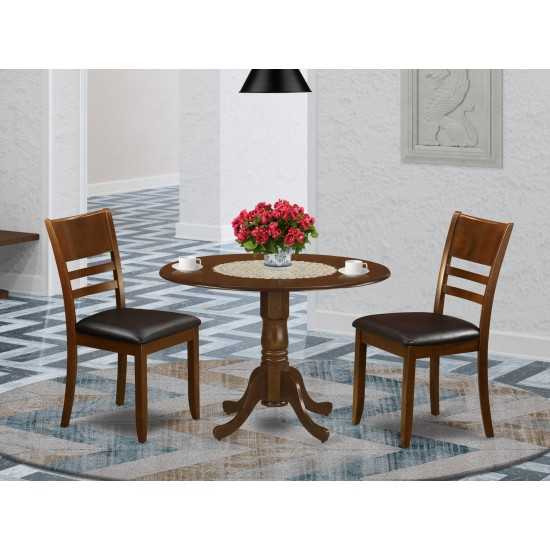 3 Pc Dinette Table With 2 Drop Leaves And 2 Leather Kitchen Chairs