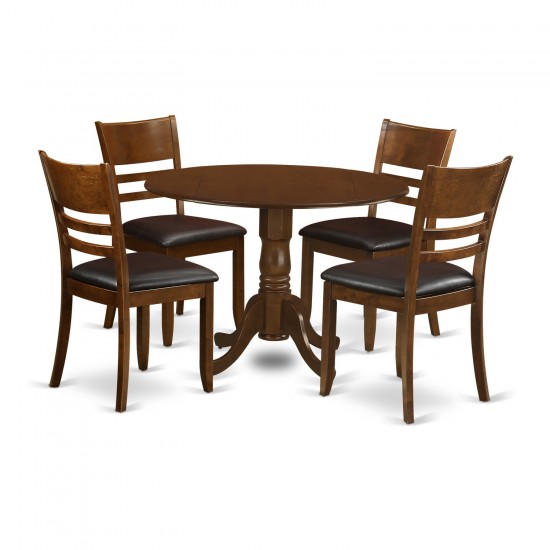 5 Pc Dinette Table With 2Drop-Leaf And 4 Leather Kitchen Chairs