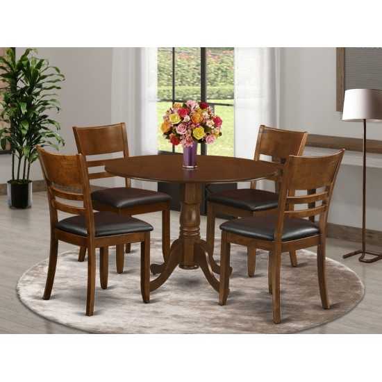 5 Pc Dinette Table With 2Drop-Leaf And 4 Leather Kitchen Chairs