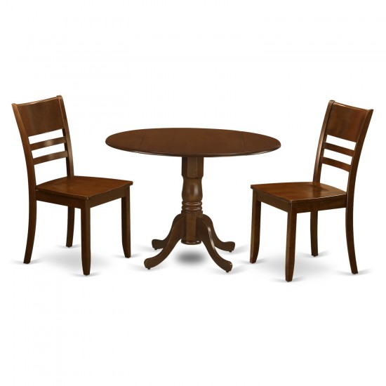 3 Pc Kitchen Table With 2 Drop Leaves And 2Leather Dinette Chairs