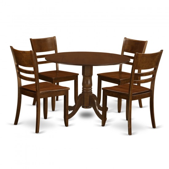 5 Pc With 2 Drop Leaves And 4 Wood Kitchen Chairs In Espresso