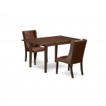 3-Pc Dining Set, 1 Butterfly Leaf Table, 2 Brown Chairs, Button Tufted Back, Mahogany Finish