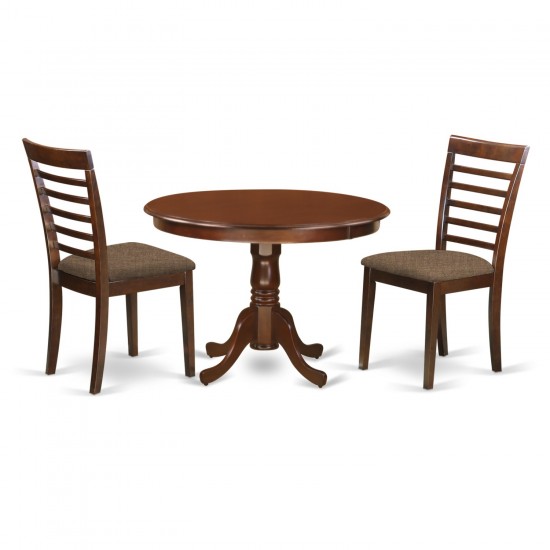 3 Pc Set, Kitchen Table And 2 Linen Seat Dinette Kitchen Chairs In Mahogany