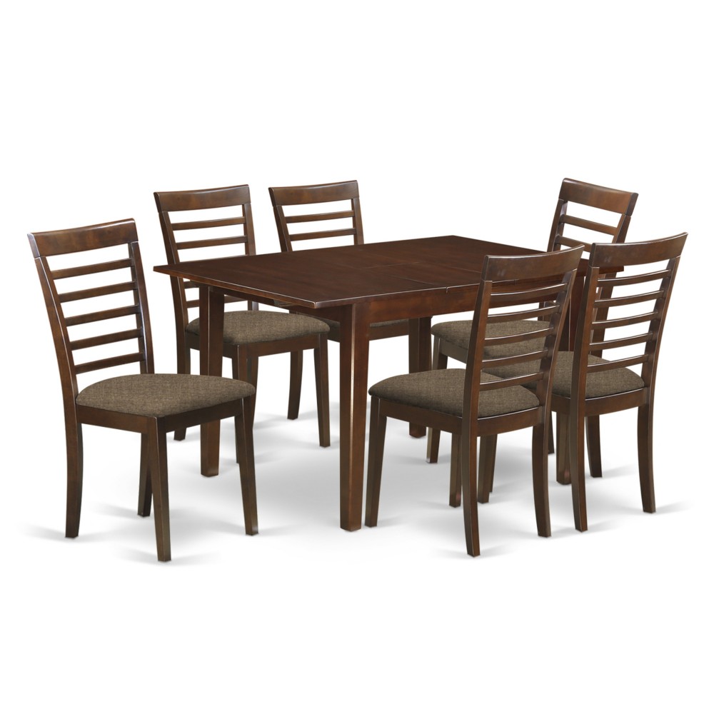 7 Pc Kitchen Nook Dining Set-Breakfast Nook And 6 Dining Chairs In Mahogany