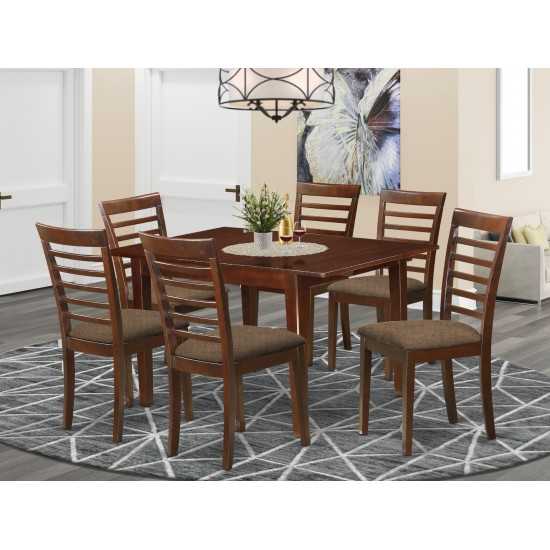 7 Pc Kitchen Nook Dining Set-Breakfast Nook And 6 Dining Chairs In Mahogany