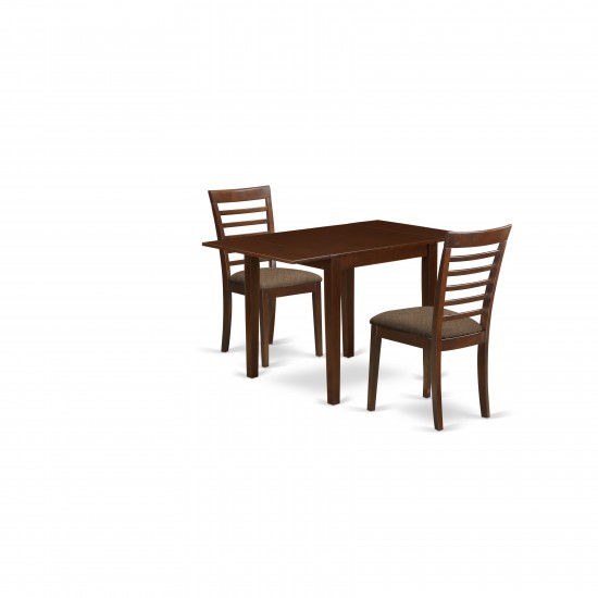 3Pc Kitchen Set Offers A Dining Table, 2 Chair, Linen Fabic Seat, Mahogany Finish