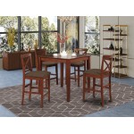 5Pc Dining Set, A Dinette Table, 4 Chairs, Linen Fabic Seat, Mahogany Finish