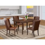 5Pc Kitchen Dining Set, 1 Butterfly Leaf Table, 4 Brown Chairs, Back, Mahogany Finish