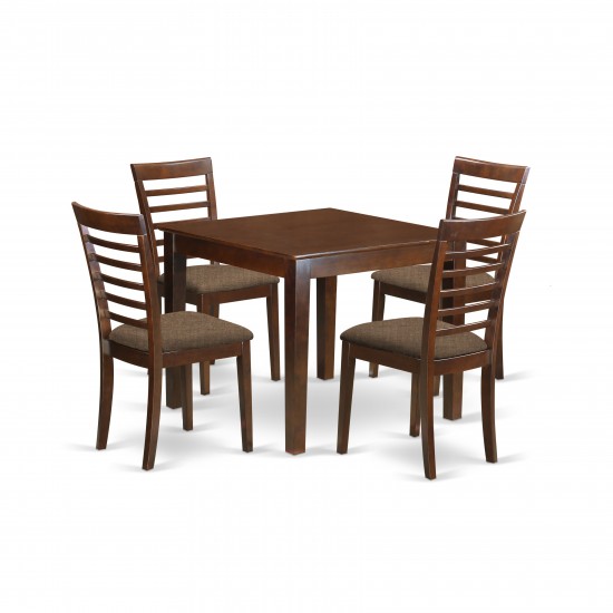 5 Pc Dinette Table Set With A Dining Table And 4 Dining Chairs In Mahogany