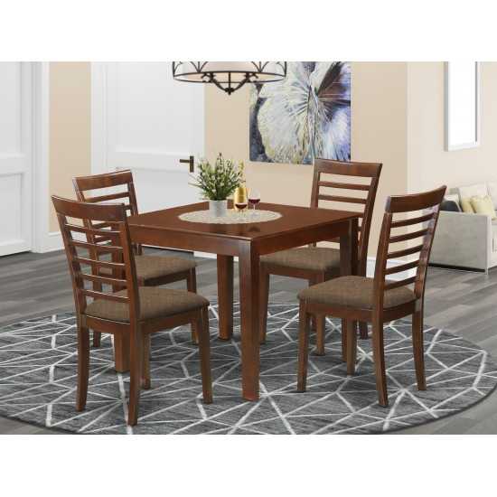 5 Pc Dinette Table Set With A Dining Table And 4 Dining Chairs In Mahogany