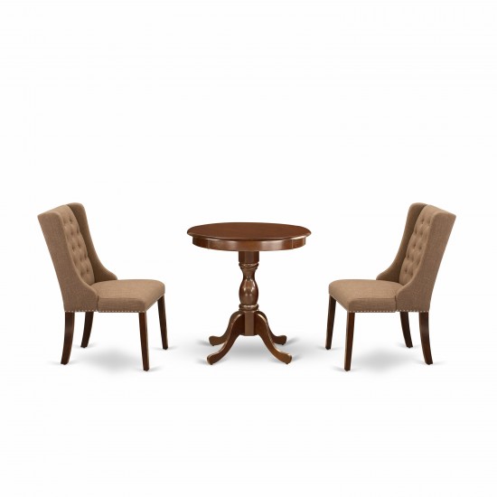 3-Pc Dining Room Set 2 Dining Padded Chairs And 1 Kitchen Table (Mahogany)