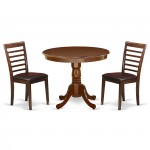 3Pc Rounded 36" Kitchen Table And A Pair Of Faux Leather Seat Dining Chairs