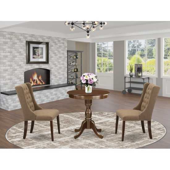 3-Pc Dining Room Set 2 Dining Padded Chairs And 1 Kitchen Table (Mahogany)