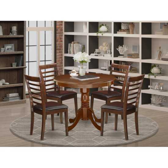 5Pc Rounded 36" Dining Table And Four Dining Faux Leather Seat Chairs