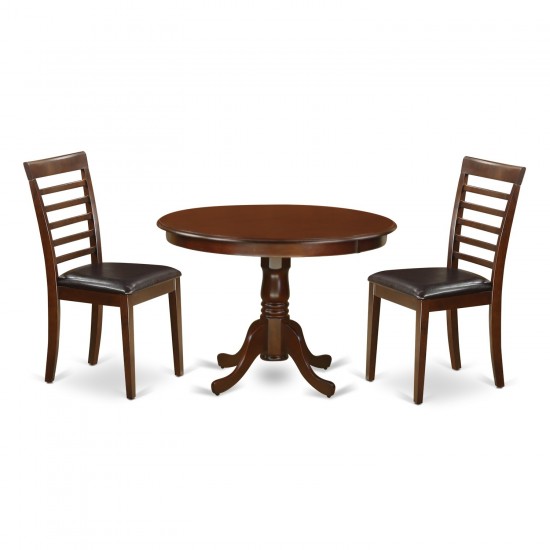 3 Pc Set With A Round Dinette Table And 2 Leather Dinette Chairs In Mahogany