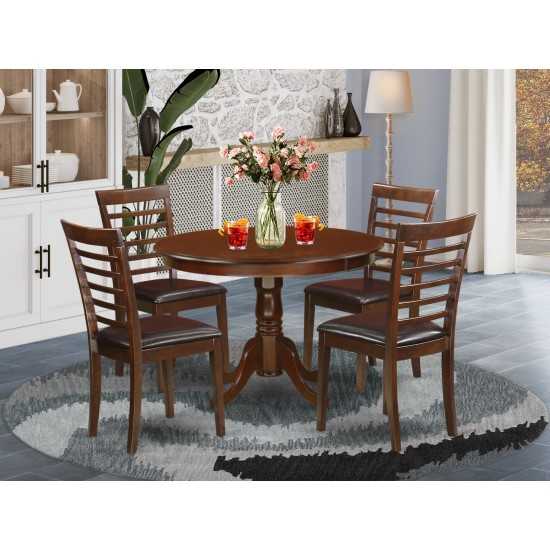 5 Pc Set With A Round Kitchen Table And 4 Leather Kitchen Chairs In Mahogany