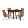 5Pc Dinette Set, 1 Butterfly Leaf Rectangular Kitchen Table, 4 Light Sable Parson Dining Chairs, Back, Mahogany Finish