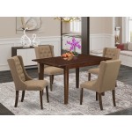 5Pc Dinette Set, 1 Butterfly Leaf Rectangular Kitchen Table, 4 Light Sable Parson Dining Chairs, Back, Mahogany Finish