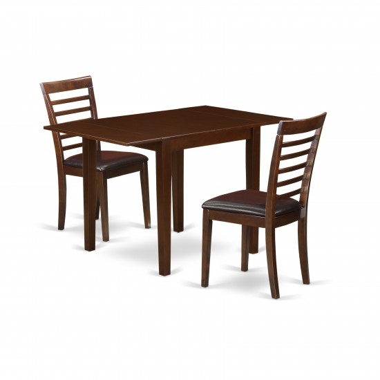 3Pc Dining Set Features A Table, 2 Chairs, Faux Leather Seat, Mahogany Finish