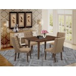 5Pc Dining Set, 1 Butterfly Leaf Table, 4 Light Sable Parson Chairs, Back, Mahogany Finish