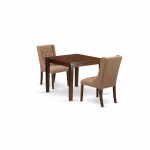 3-Pc Dinette Set, 1 Kitchen Table, 2 Light Sable Upholstered Dining Chairs, Button Tufted Back, Mahogany Finish