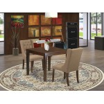 3-Pc Dinette Set, 1 Kitchen Table, 2 Light Sable Upholstered Dining Chairs, Button Tufted Back, Mahogany Finish