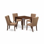 5Pc Dining Set, 1 Table, Square Top, 4 Light Sable Chairs Back, Mahogany Finish