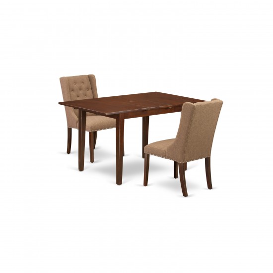 3Pc Dining Set, 1 Picasso Butterfly Leaf Table, 2 Light Sable Chair, Back, Mahogany Finish