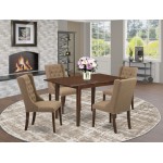 5-Pc Dining Set, 1 Butterfly Leaf Table, 4 Light Sable Chairs, Button Tufted Back, Mahogany Finish