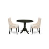3Pc Dinette Set, Rounded Kitchen Table, Drop Leaves, Two Parson Chairs, Light Beige Fabric, Black