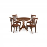 5Pc Round 36 Inch Family Table And Four Wood Seat Chairs