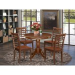 5Pc Round 36 Inch Family Table And Four Wood Seat Chairs