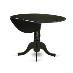 5Pc Dining Set, Round Dinette Table, Drop Leaves, Four Parson Chairs, Light Beige Fabric, Black