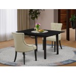 3Pc Wood Dining Set, 2 Chairs, Nail Head Back, Upholstered Seat, Butterfly Leaf Rectangle Table, Black