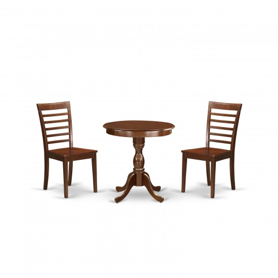 3-Pc Kitchen Dining Set 2 Wooden Dining Room Chairs, 1 Table (Mahogany Finish)