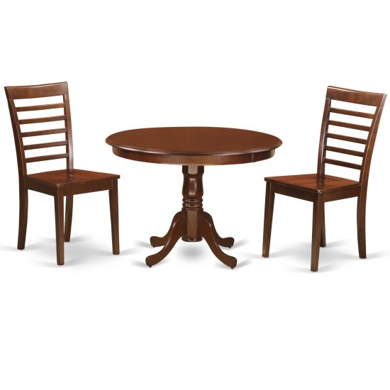 3 Pc Set With A Round Table And 2 Wood Dinette Chairs In Mahogany