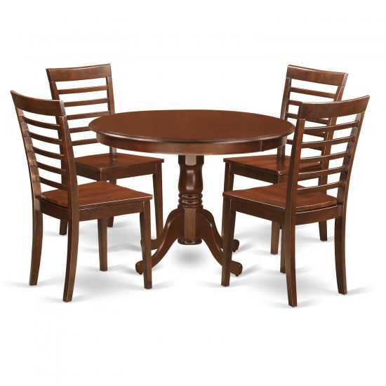 5 Pc Set With A Round Dinette Table And 4 Leather Kitchen Chairs In Mahogany