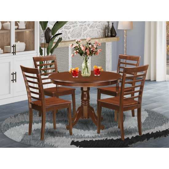 5 Pc Set With A Round Dinette Table And 4 Leather Kitchen Chairs In Mahogany