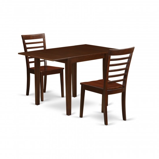 3Pc Dining Set Offers A Dining Table, 2 Wooden Chairs, Asian Hardwood Seat, Ladder Back, Mahogany Finish