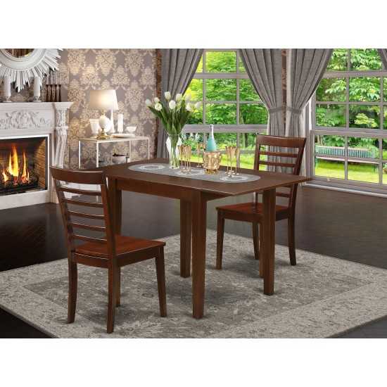 3Pc Dining Set Offers A Dining Table, 2 Wooden Chairs, Asian Hardwood Seat, Ladder Back, Mahogany Finish