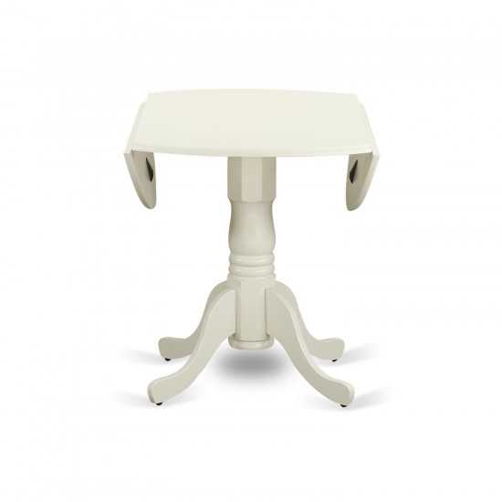 3Pc Dinette Set, Small Rounded Kitchen Table, Drop Leaves, Two Parson Chairs, Dark Coffee Fabric, White