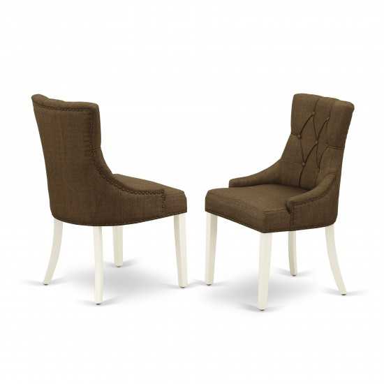3Pc Dinette Set, Small Rounded Kitchen Table, Drop Leaves, Two Parson Chairs, Dark Coffee Fabric, White