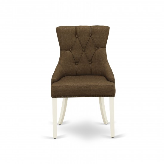 3Pc Dinette Set, Small Rounded Kitchen Table, Drop Leaves, Two Parson Chairs, Dark Coffee Fabric, White