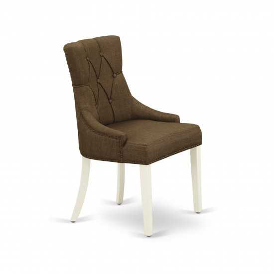 3Pc Dinette Set, Small Rounded Kitchen Table, Drop Leaves, Two Parson Chairs, Dark Coffee Fabric, White
