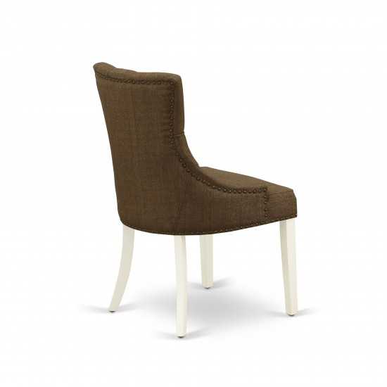 3Pc Dinette Set, Small Rounded Kitchen Table, Drop Leaves, Two Parson Chairs, Dark Coffee Fabric, White