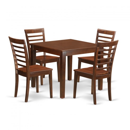 5 Pc Small Kitchen Table Set, Dining Table And 4 Kitchen Chairs In Mahogany