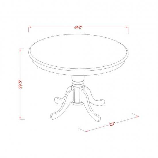 5Pc Dining Set, Round Dinette Table, Four Parson Chairs, Dark Coffee Fabric, Linen White Finish