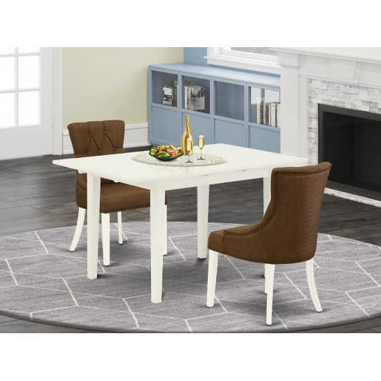 3Pc Kitchen Set, 2 Parson Chairs, Stylish Back, Upholstered Seat, Butterfly Leaf Kitchen Table, Linen White